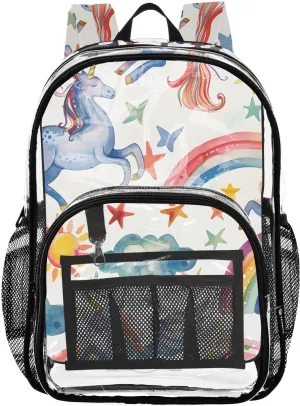 senya Transparent School Bag Magical Unicorns Rainbows Travel Backpack With Water-Resistant PVC Plastic Clear Bagpack
