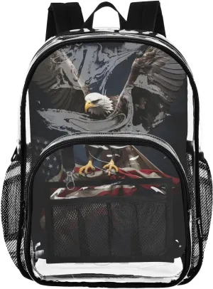 senya Transparent School Bag Majestic Eagle Flag Travel Backpack With Water-Resistant PVC Plastic Clear Bagpack