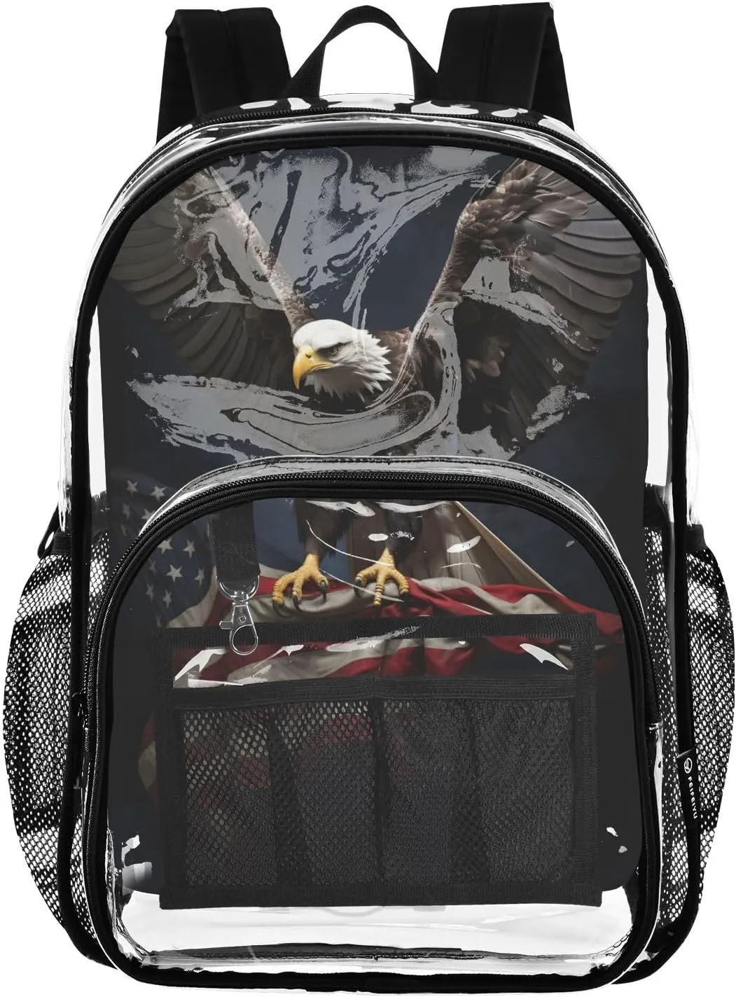 senya Transparent School Bag Majestic Eagle Flag Travel Backpack With Water-Resistant PVC Plastic Clear Bagpack