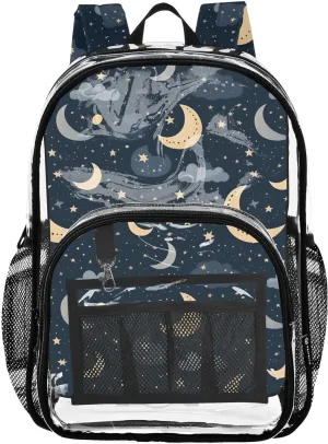 senya Transparent School Bag Moon Twinkling Stars Travel Backpack With Water-Resistant PVC Plastic Clear Bagpack