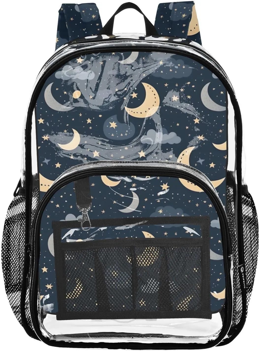 senya Transparent School Bag Moon Twinkling Stars Travel Backpack With Water-Resistant PVC Plastic Clear Bagpack
