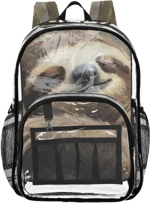 senya Transparent School Bag Oil Painting Sloth Travel Backpack With Water-Resistant PVC Plastic Clear Bagpack