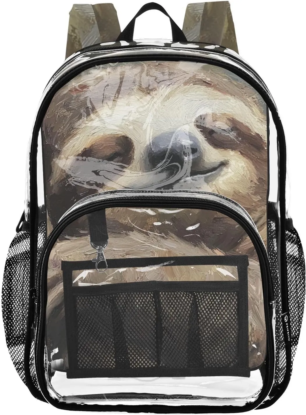 senya Transparent School Bag Oil Painting Sloth Travel Backpack With Water-Resistant PVC Plastic Clear Bagpack