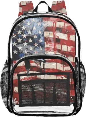 senya Transparent School Bag Paint National Flag Travel Backpack With Water-Resistant PVC Plastic Clear Bagpack