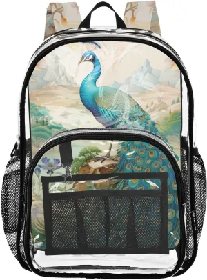 senya Transparent School Bag Peacock Looks Back Travel Backpack With Water-Resistant PVC Plastic Clear Bagpack