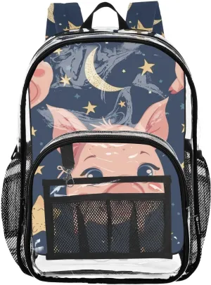 senya Transparent School Bag Pigs Stars Moon Travel Backpack With Water-Resistant PVC Plastic Clear Bagpack