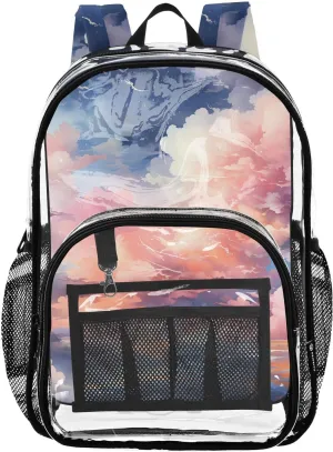 senya Transparent School Bag Pink Cloud Layer Travel Backpack With Water-Resistant PVC Plastic Clear Bagpack