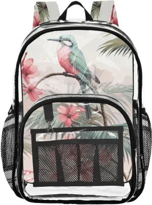 senya Transparent School Bag Pink Magpie Flowers Travel Backpack With Water-Resistant PVC Plastic Clear Bagpack