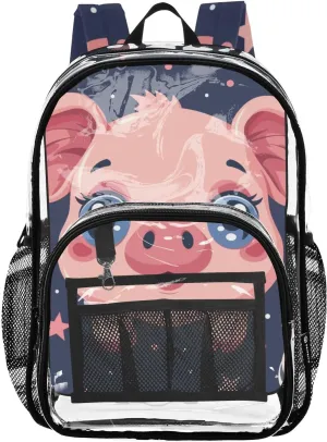 senya Transparent School Bag Pink Pigs Stars Travel Backpack With Water-Resistant PVC Plastic Clear Bagpack