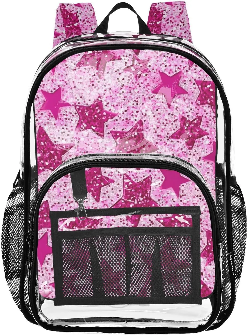 senya Transparent School Bag Pink Twinkle Stars Travel Backpack With Water-Resistant PVC Plastic Clear Bagpack
