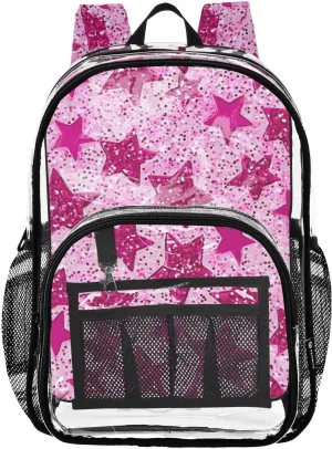 senya Transparent School Bag Pink Twinkle Stars Travel Backpack With Water-Resistant PVC Plastic Clear Bagpack