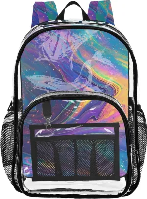 senya Transparent School Bag Psychedelic Rainbow Laser Travel Backpack With Water-Resistant PVC Plastic Clear Bagpack