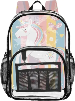 senya Transparent School Bag Rainbow Magical Unicorn Travel Backpack With Water-Resistant PVC Plastic Clear Bagpack