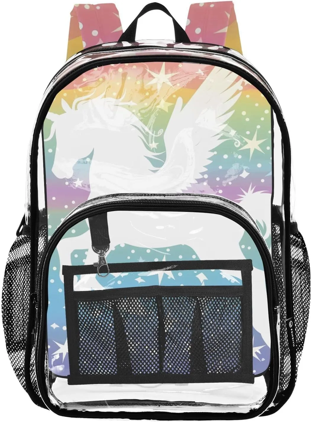 senya Transparent School Bag Rainbow Winged Unicorn Travel Backpack With Water-Resistant PVC Plastic Clear Bagpack
