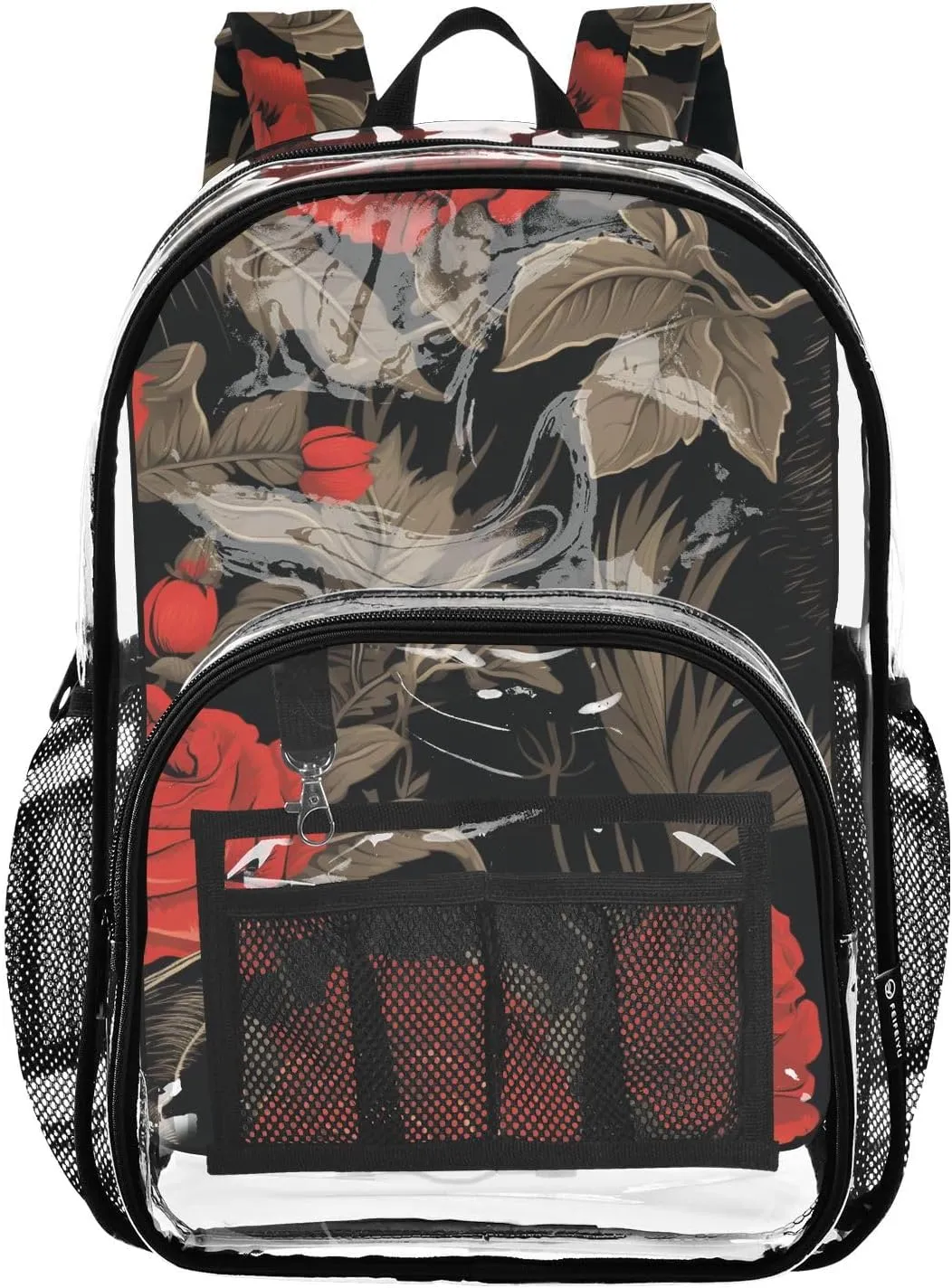 senya Transparent School Bag Rose Black Cat Travel Backpack With Water-Resistant PVC Plastic Clear Bagpack