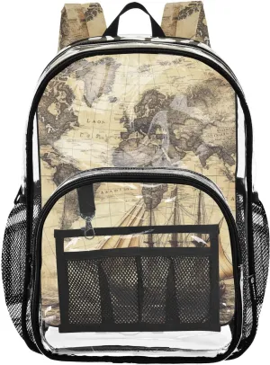 senya Transparent School Bag Sea-land Map Travel Backpack With Water-Resistant PVC Plastic Clear Bagpack