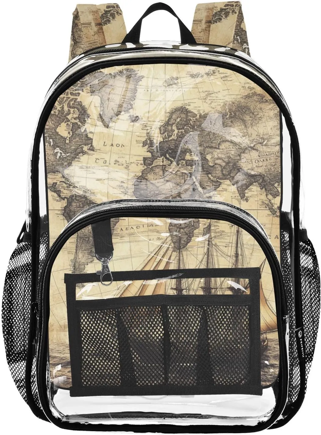 senya Transparent School Bag Sea-land Map Travel Backpack With Water-Resistant PVC Plastic Clear Bagpack