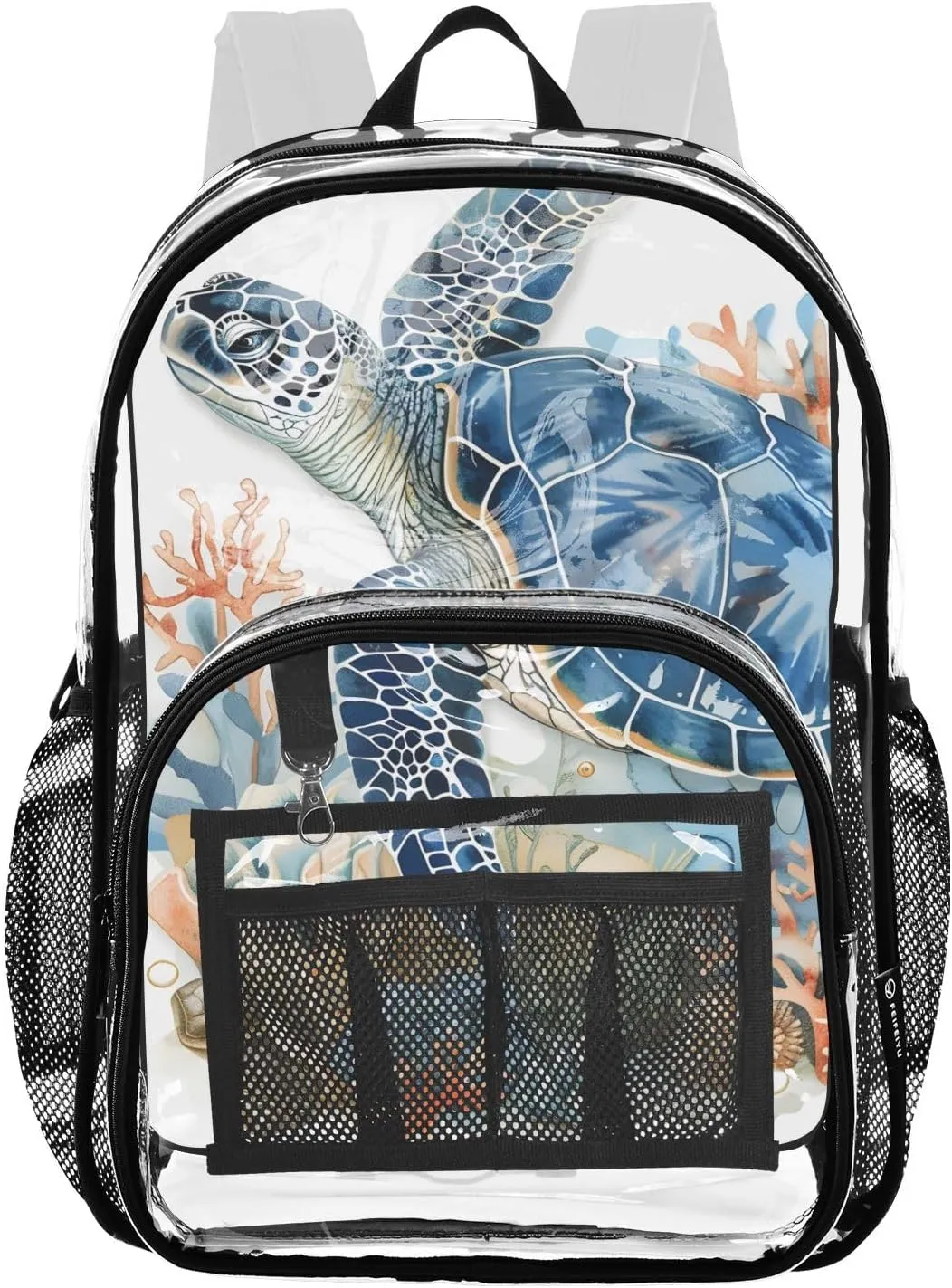 senya Transparent School Bag Sea Turtle Coral Travel Backpack With Water-Resistant PVC Plastic Clear Bagpack