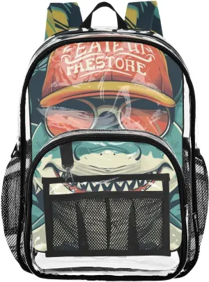 senya Transparent School Bag Shark with Sunglasses Travel Backpack With Water-Resistant PVC Plastic Clear Bagpack