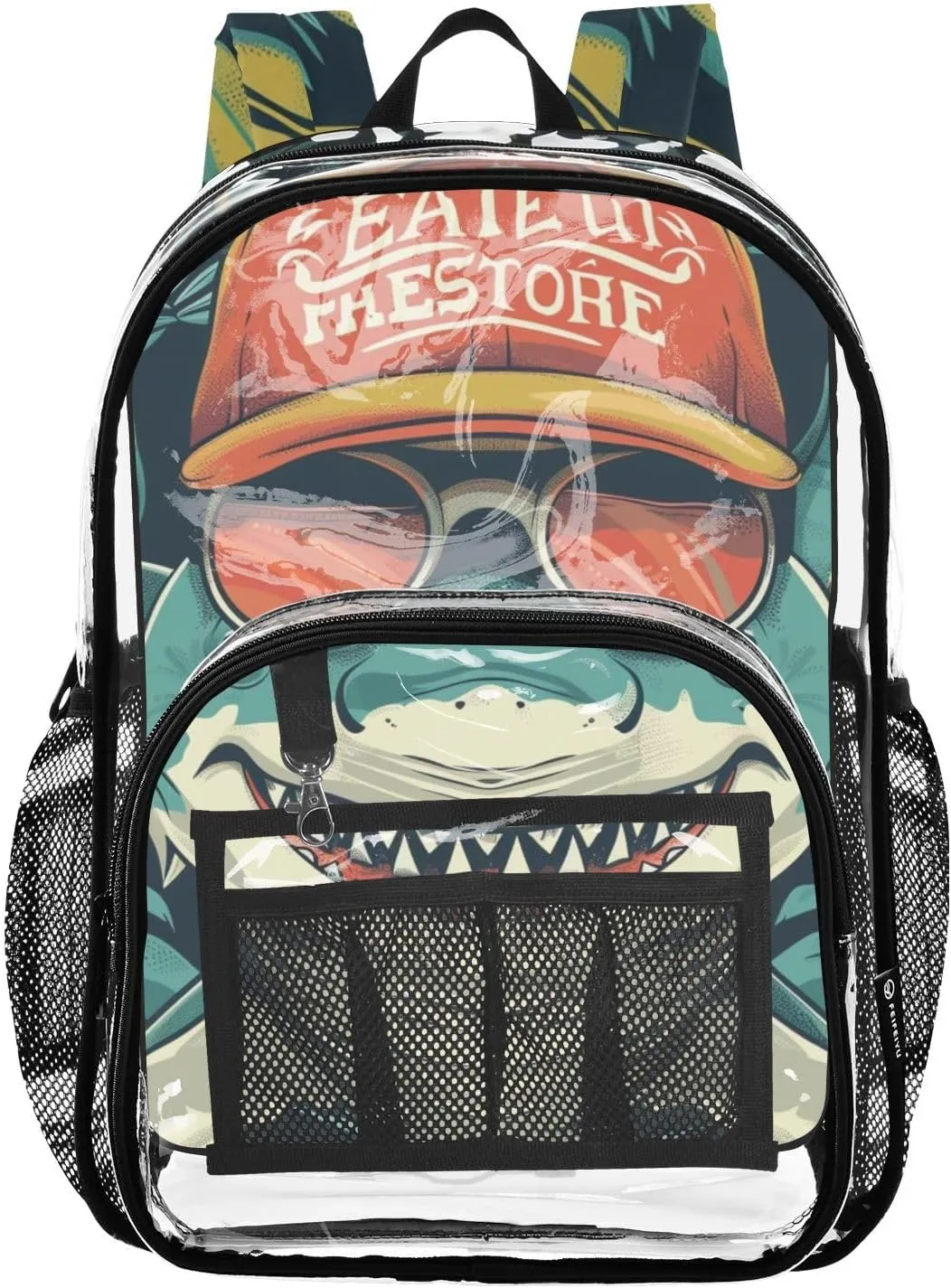 senya Transparent School Bag Shark with Sunglasses Travel Backpack With Water-Resistant PVC Plastic Clear Bagpack