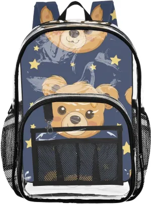 senya Transparent School Bag Shy Bears Stars Travel Backpack With Water-Resistant PVC Plastic Clear Bagpack