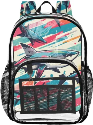 senya Transparent School Bag Sketch Stripe Sharks Travel Backpack With Water-Resistant PVC Plastic Clear Bagpack