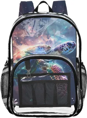 senya Transparent School Bag Starry Sky Turtle Travel Backpack With Water-Resistant PVC Plastic Clear Bagpack