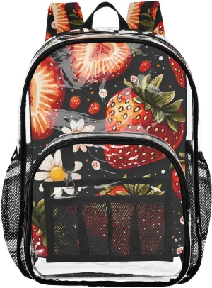 senya Transparent School Bag Sweetheart Strawberry Daisy Travel Backpack With Water-Resistant PVC Plastic Clear Bagpack