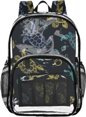 senya Transparent School Bag Turtles Blowing Bubbles Travel Backpack With Water-Resistant PVC Plastic Clear Bagpack