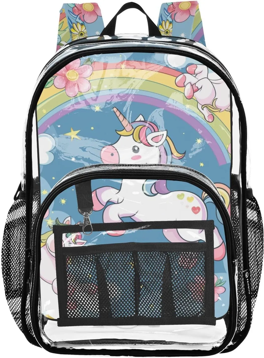 senya Transparent School Bag Unicorn Rainbow Paradise Travel Backpack With Water-Resistant PVC Plastic Clear Bagpack