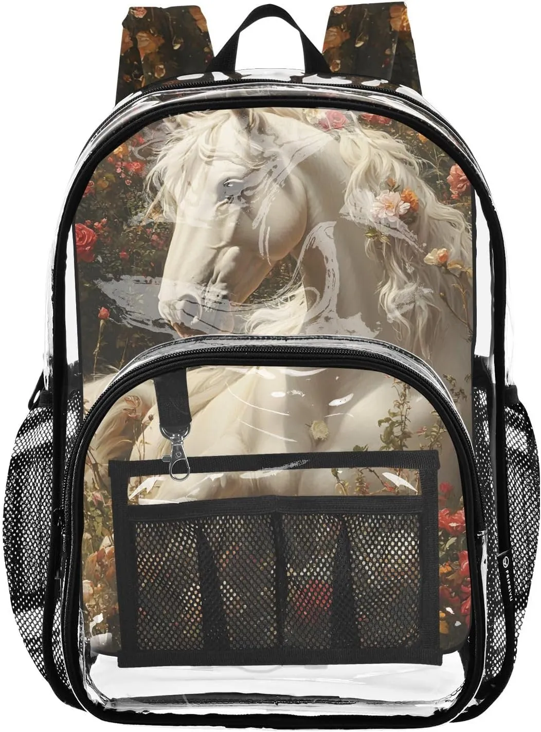 senya Transparent School Bag White Horse Garden Travel Backpack With Water-Resistant PVC Plastic Clear Bagpack