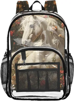 senya Transparent School Bag White Horse Garden Travel Backpack With Water-Resistant PVC Plastic Clear Bagpack
