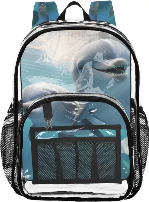 senya Transparent School Bag White Pure Dolphin Travel Backpack With Water-Resistant PVC Plastic Clear Bagpack