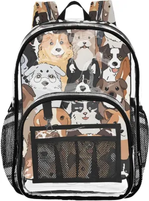 senya Transparent School Bag Wide-eyed Dogs Travel Backpack With Water-Resistant PVC Plastic Clear Bagpack