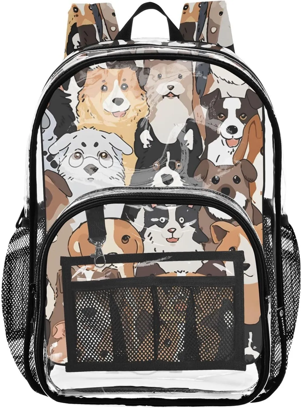 senya Transparent School Bag Wide-eyed Dogs Travel Backpack With Water-Resistant PVC Plastic Clear Bagpack