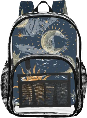 senya Transparent School Bag Witchcraft Mask Sun Travel Backpack With Water-Resistant PVC Plastic Clear Bagpack