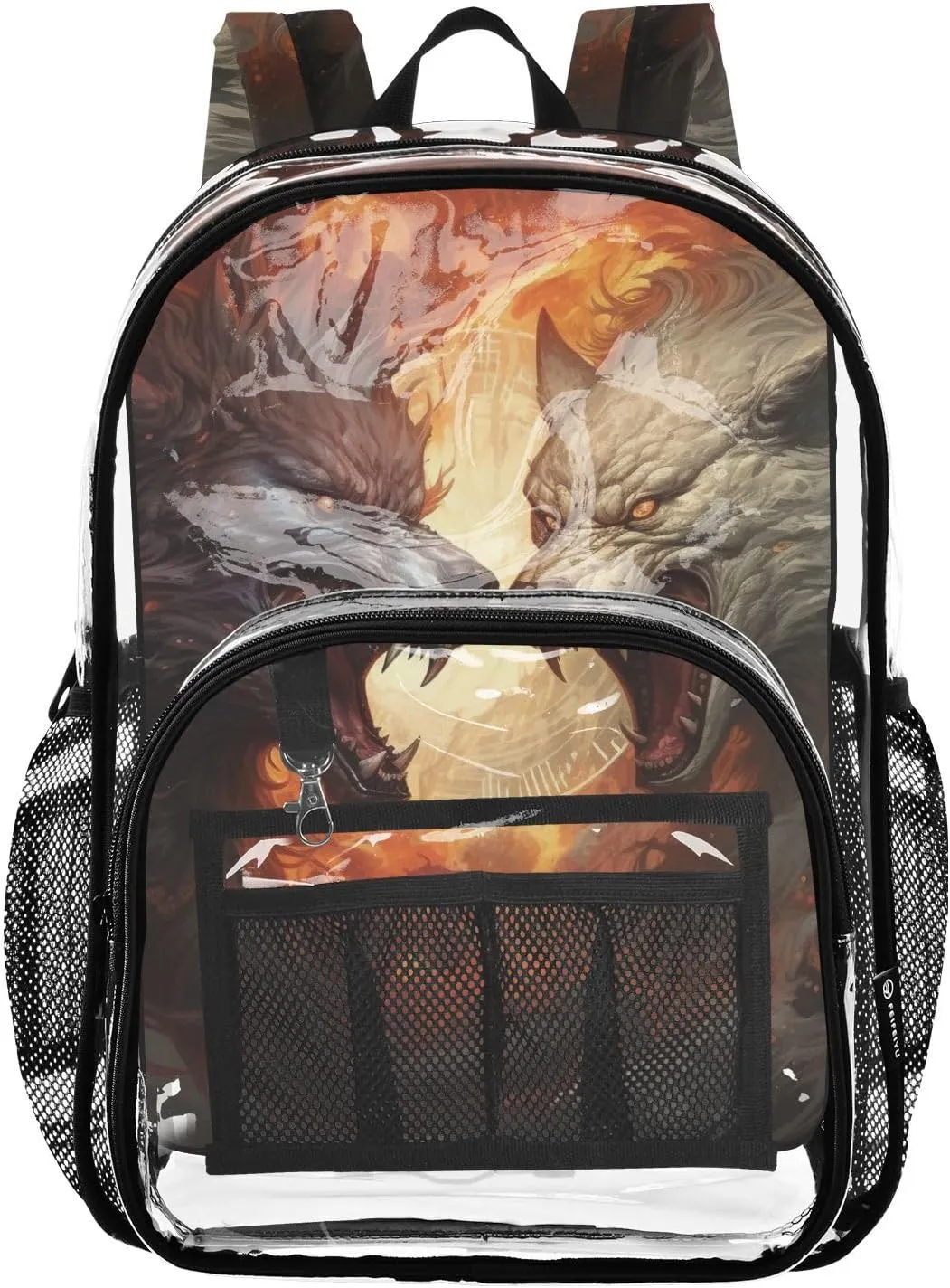 senya Transparent School Bag Wolf Monster Travel Backpack With Water-Resistant PVC Plastic Clear Bagpack