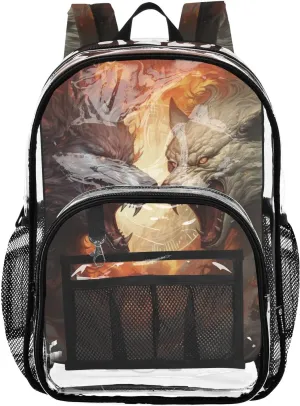senya Transparent School Bag Wolf Monster Travel Backpack With Water-Resistant PVC Plastic Clear Bagpack