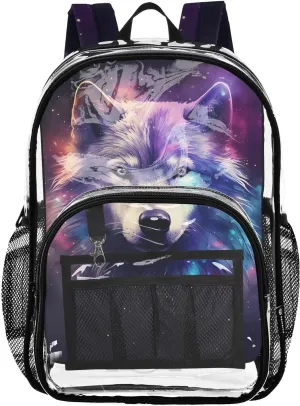 senya Transparent School Bag Wolf Starry Travel Backpack With Water-Resistant PVC Plastic Clear Bagpack