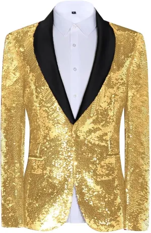 Sequin Blazer for Men Shiny Suit Jackets for Prom Party Banquet Shawl Collar Mens Tuxedo Coats
