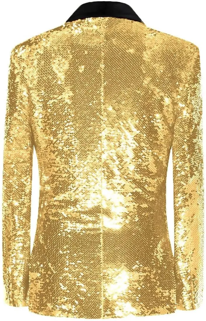 Sequin Blazer for Men Shiny Suit Jackets for Prom Party Banquet Shawl Collar Mens Tuxedo Coats