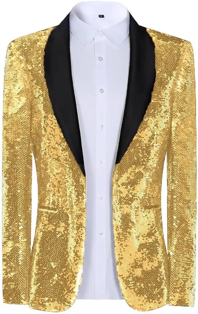 Sequin Blazer for Men Shiny Suit Jackets for Prom Party Banquet Shawl Collar Mens Tuxedo Coats