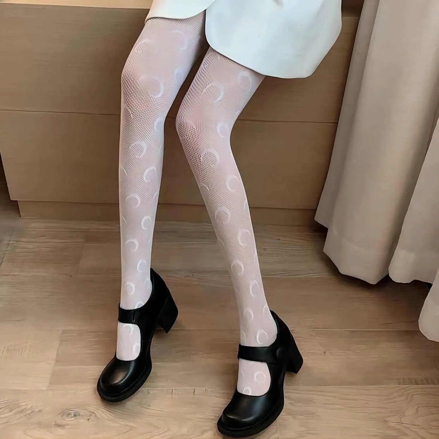 SERAPHY 2 Pairs Women's Patterned Tights Black White Lace Tights Fishnet Floral Stockings Sexy Pantyhose Leggings