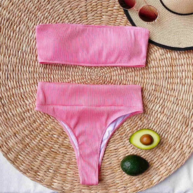 Sexy Bandeau High Waist Bikini Female Swimsuit Women Swimwear Two-pieces Bikini set Strapless Bather Bathing Suit V2331