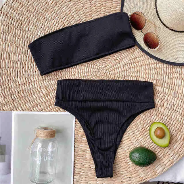 Sexy Bandeau High Waist Bikini Female Swimsuit Women Swimwear Two-pieces Bikini set Strapless Bather Bathing Suit V2331