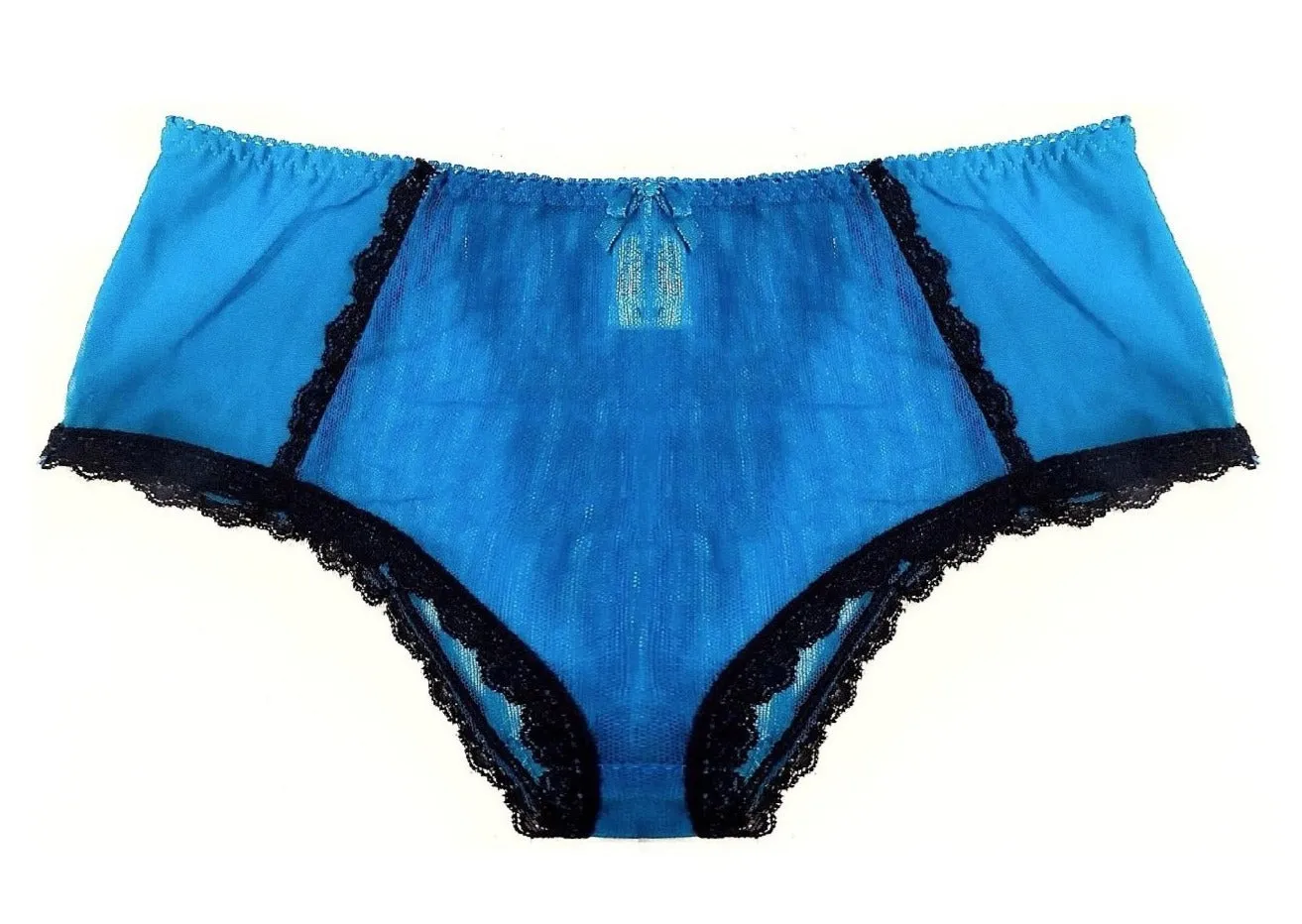 Sheer Striped Lace Bikini Panties with Black Trim