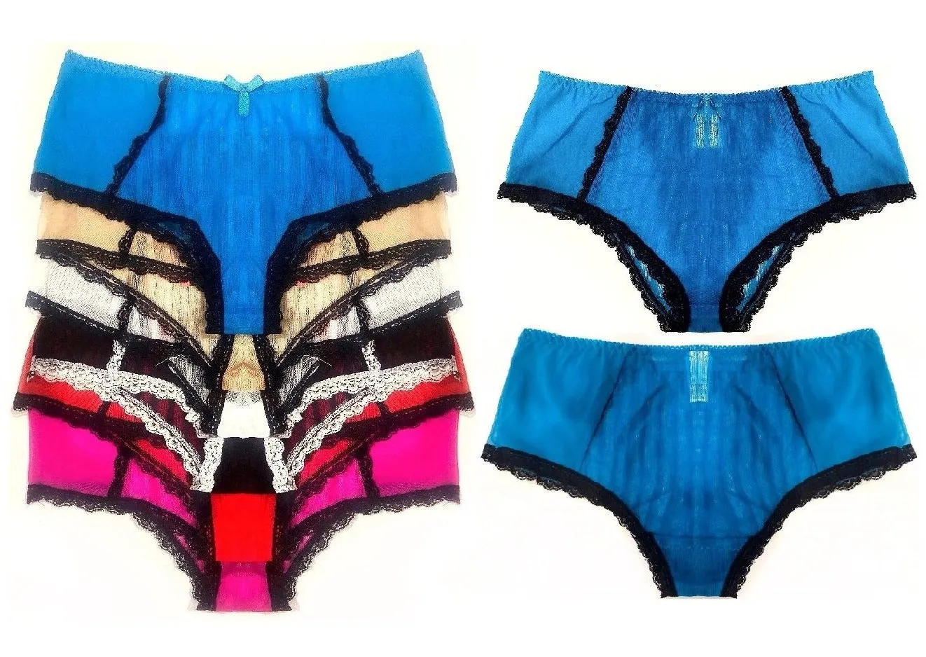 Sheer Striped Lace Bikini Panties with Black Trim