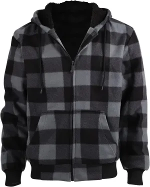 Sherpa Fleece Lined Hoodie Big and Tall Plaid Flannel Jacket Winter Coats for Men Zip Up Winter Warm Sweatshirts