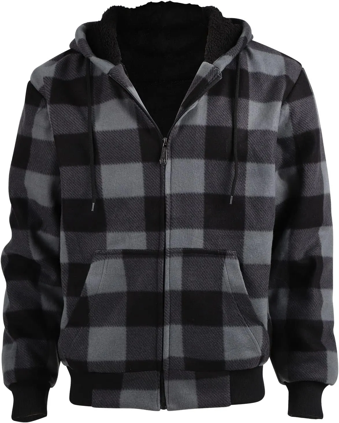 Sherpa Fleece Lined Hoodie Big and Tall Plaid Flannel Jacket Winter Coats for Men Zip Up Winter Warm Sweatshirts