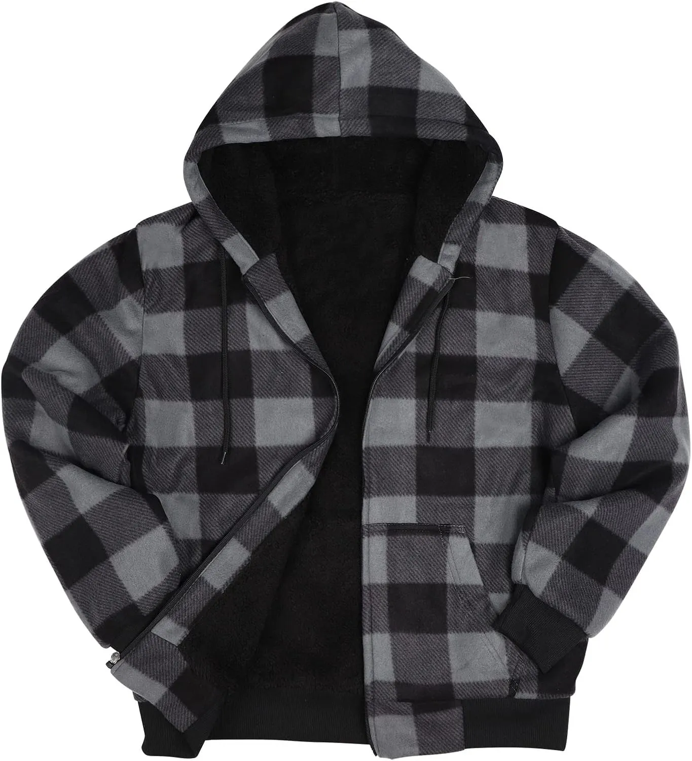 Sherpa Fleece Lined Hoodie Big and Tall Plaid Flannel Jacket Winter Coats for Men Zip Up Winter Warm Sweatshirts